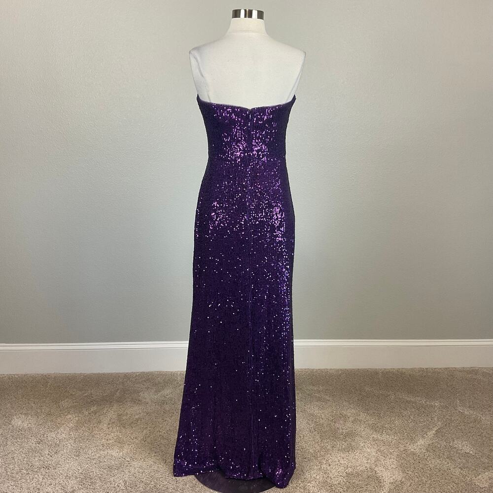 Strapless Sequined Thigh Slit Column Gown Purple Size 6 Formal Dress by AQUA - Picture 7 of 13